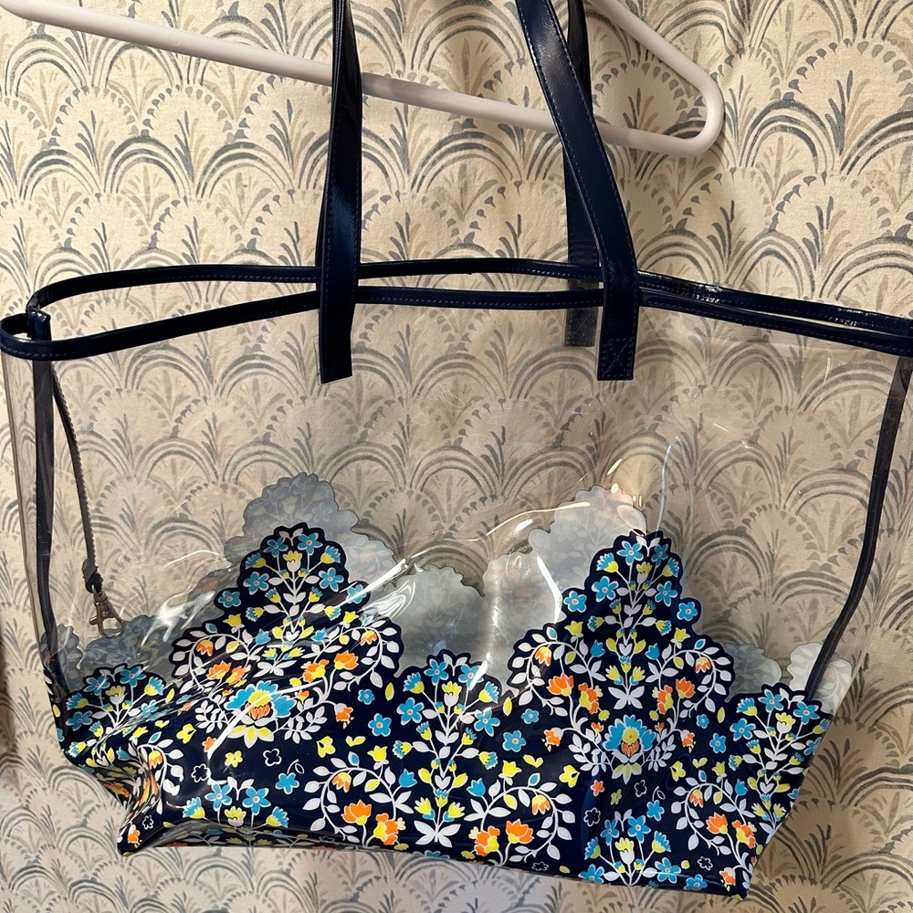 Vera Bradley Clear tote with blue straps. Used but great condition.